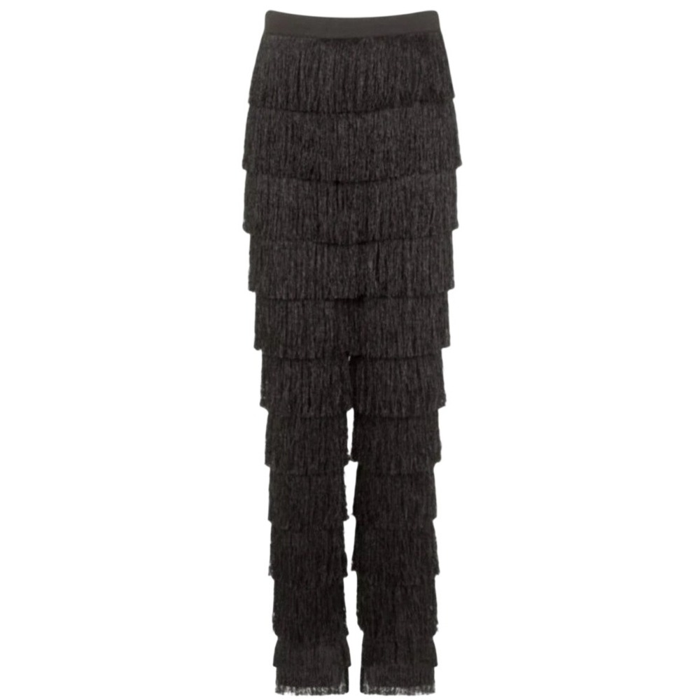 Lavish Alice Womens Small Black Tiered Fringe Tapered High Waist Trousers Pants